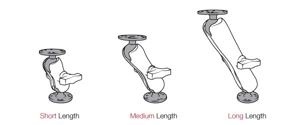 Arm specifications showing 3 different lengths